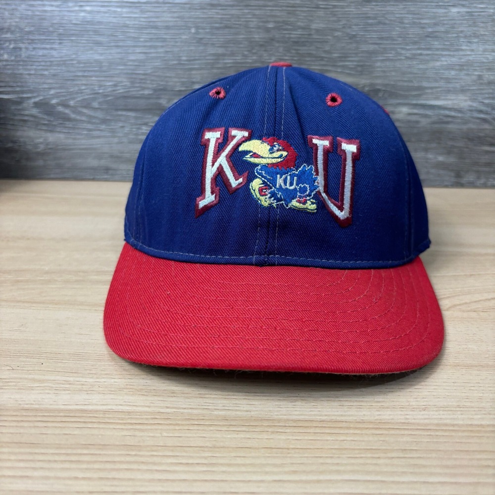 Vintage Kansas Jayhawks Hat Cap Fitted 7 3/4 Blue Pro Line USA Made‎